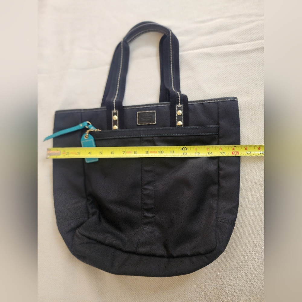 COACH Black Teal Nylon Hand Bag Purse Short Handle Zippered Bag EUC - Picture 7 of 9